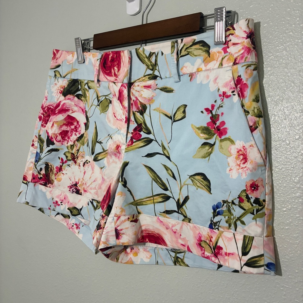New York & Company 7th Avenue Floral Cuffed Shorts Blue Pink Size 8